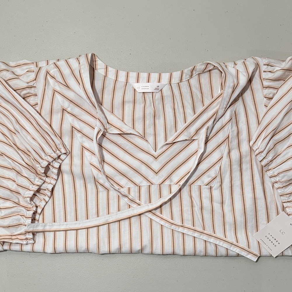 LC Lauren Conrad White and Tan Striped Blouse